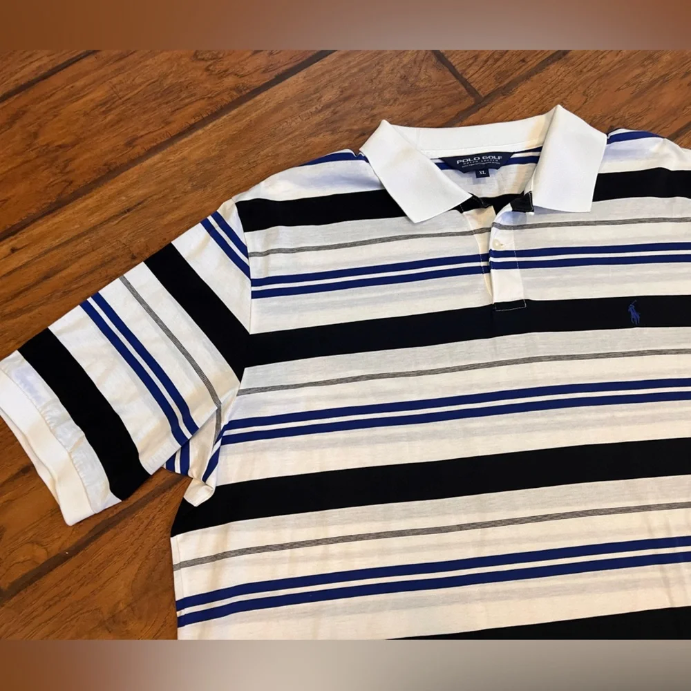 Ralph Lauren Polo Golf shirt men’s XL Pima cotton blue white black striped soft